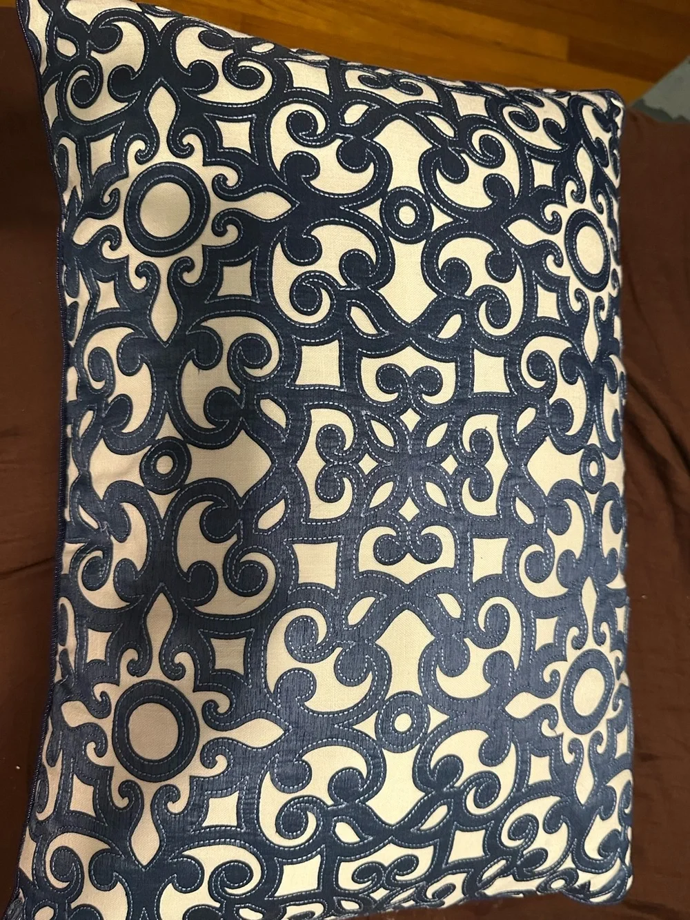 Ballard Designs Brindisi Blue Embroidered Scroll - decorative pillow